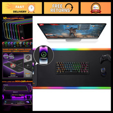 Large RGB Wireless Charging Mouse Pad, 10 Light Modes, Non-Slip Gaming Mat 31.5