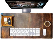 Leather Desk Mat Desk Pad - Full Grain (32x16) Leather Desk Cover Blotter & Prot picture