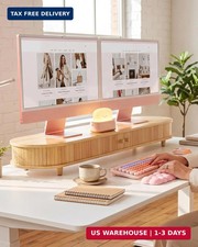 Bamboo Dual Monitor Stand with Storage, 42 Inch Desk Shelf Riser picture