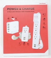 CyberPower Power & Charge 3-Pack USB Charger Surge Protector Extension Cord picture