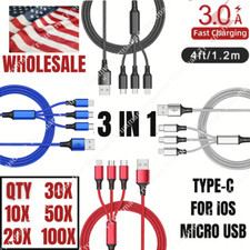 Wholesale Lot 3in1 USB Cable 3A Fast Charging For iPhone Samsung Android Charger picture