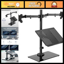 Dual Monitor & Laptop Stand, Freestanding Glass Base, Fits 32