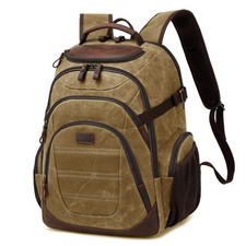 Travel Laptop Backpack 17.3 inch XL Computer Daypack Waxed Canvas Brown picture