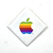 Apple Computer Retro Rainbow Logo Pin Badge VTG 1980s Macintosh White Square picture