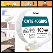 100ft Cat8 Ethernet Cable - 40Gbps, 2000MHz, Flat S/FTP LAN Cable, White picture