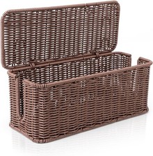Handmade Rattan Cable Organizer Box with Slots for Power Strip picture