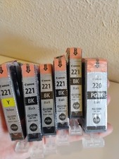 Set of 6, Genuine Canon 221 Black 4, Yellow 221,Canon PGi 220 BK BLACK noir PGBK picture
