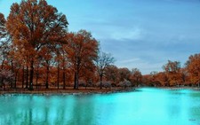 Landscape park fall trees red leaves nature water Custom Gaming Mat Desk picture
