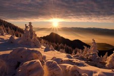 Landscape nature sunset forest snow winter clouds mist Custom Gaming Mat Desk picture
