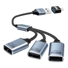 USB Splitter 1 to 3 with USB A to C Adapter, USB 2.0 Extension Cable 3 Port H... picture