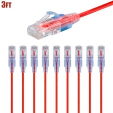 10 Pcs 3FT CAT6A RJ45 Ethernet LAN Network Slim UTP Patch Cable Copper 30AWG Red picture