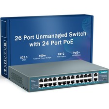 Yuanley 24 Port PoE Switch with 2 Gigabit 26 | 24*PoE+ (400w), Grey picture