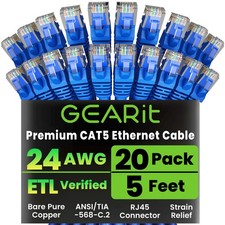 20 PCS Blue Cat5e Ethernet Patch Cable 5 Feet Snagless RJ45 LAN Network picture