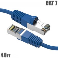 40FT Cat7 RJ45 Network LAN Ethernet SSTP Patch Cable Shielded Copper 600MHz Blue picture