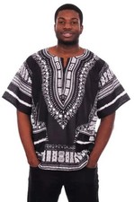 Black and White Traditional African Print Dashiki Shirt-DP3578M | African Fashio picture