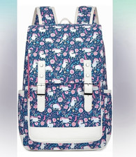 Blue Floral Unicorn Water-Resistant Backpack w/ Padded Laptop Pocket 14-15 in picture