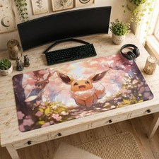 Eevee Mouse Pad Cherry Blossom Desk Mat, Pokemon Cute Decor Desk Mat Accessories picture