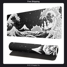 Black and White Japanese Wave Dragon Gaming Mouse Pad 31.5x11.8 Inch picture