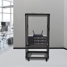 18U 4 Post Open Frame Network Server Rack Holder on Caters Adjustable 0-31.5