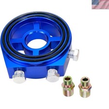 Blue Aluminum Oil Filter Cooler Sandwich Plate with Fittings - Engine Upgrade picture