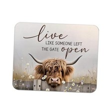 Farmhouse Highland Cow Mouse Pad for Desk, Live Like Someone Left highland cow picture