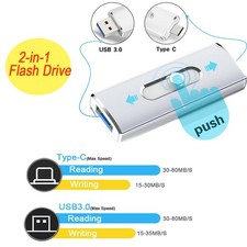 32GB-256GB 2 in 1 OTG Type C USB 3.0 Flash Drive Dual Memory Stick Thumb Drives picture