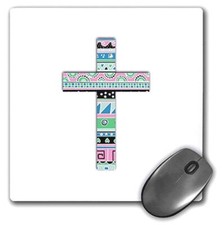 3drose Turquoise Tribal Christian Cross with Pink Blue Abstract Pattern - Mouse  picture