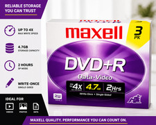 Maxell DVD+R 4.7GB 4X Blank Discs w Jewel Cases 3 Pack New picture