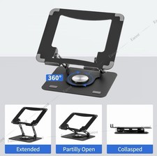PrimeConnect Metal Laptop Stand Black Adjustable Angle Foldable Rotating Base picture