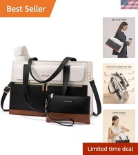 Elegant Faux Leather Laptop Bag for Women with Large Capacity & Removable Clutch picture