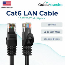 CAT6 Ethernet LAN Network RJ45 Patch Cable 1.5FT-20FT Multipack LOT, Black picture