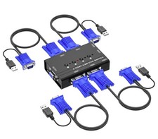 Switch, Yinker 4 Port USB VGA KVM Switch w/4 KVM Cables & 3 USB Hubs for 4 Compu picture