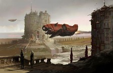 Landscape  art city futuristic spaceship building Custom Gaming Mat Desk picture
