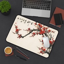 Elegant Red Cherry Blossom Desk Mat | Decorative Office Décor | Gaming Mouse Pad picture