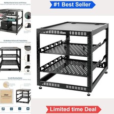12U Open Frame Network Rack Steel Wall Mount Floor Standing 2 Shelves Hardware picture