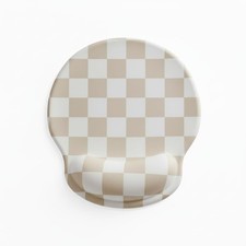 Ergonomic Beige Checkered Mouse Pad with Gel Wrist Rest for Office Decor picture