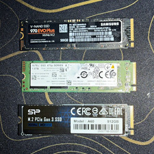 3x M.2 NVMe SSD Lot – Samsung 970 EVO Plus 500GB + Intel 670p 1TB + SP A60 512GB picture