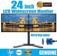 Dual Stand HP Dell 2x24-inch FHD 1920x1080p LCD Widescreen Monitor w/VGA Cable picture