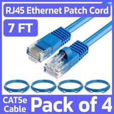 4 Pack Cat5e Patch Cable Blue 7FT Ethernet Cord Lan Network Internet Wire RJ45 picture