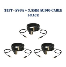 35FT SVGA Video Cable + 3.5mm Audio Aux Jack M/M PC Display Monitor Cord- 3-Pack picture