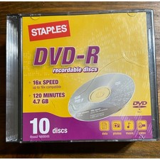 Staples DVD-R 4.7GB 16x Recordable Discs 10 Pack with Slim Jewel Cases 560845 picture