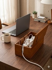 Large Cable Management Box, Wooden Cord Hider & Organizer, Office Under Desk... picture