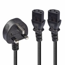 LINDY 30371 2.5m UK 3 Pin Plug to 2 x IEC C13 Splitter Extension Cable, Black UK picture