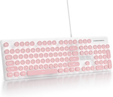 Pink Wired Membrane Keyboard Full Size 104 Keys White LED Backlit Round picture