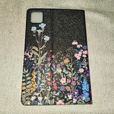 Folding Folio Tablet Case Cover Black Multicolor Floral Print Clear Shell 11x7 picture
