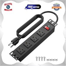 10 Inch Rack PDU 4 Outlet 1U Power Strip Surge Protection 15A 6ft Cord picture