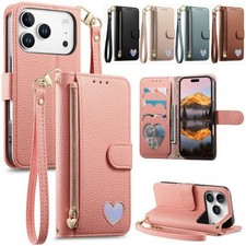 Flip Zip Love Leather Card Wallet Cover Case For 18 17 15 16 14 13 12 11 Pro 16E picture