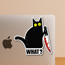 Murder Cat Funny Sticker - Black Cat with Knife Decal for Laptops & Tumblers picture