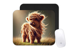 Custom Mouse Pad Cute Highland Cow with Flowy Hair Farm Animal Desk Mat picture