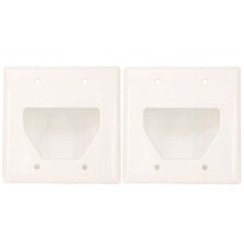 2x 2-Gang Recessed Wall Plate Low Voltage Audio Video Cable Pass Through White picture